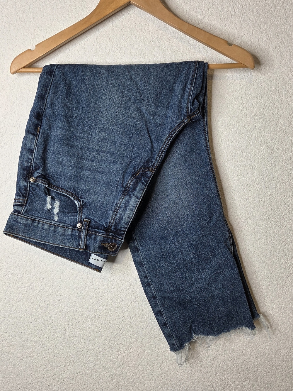 LOFT High Waist Straight Crop Jeans, Distressed Blue, Womens Size 29/8